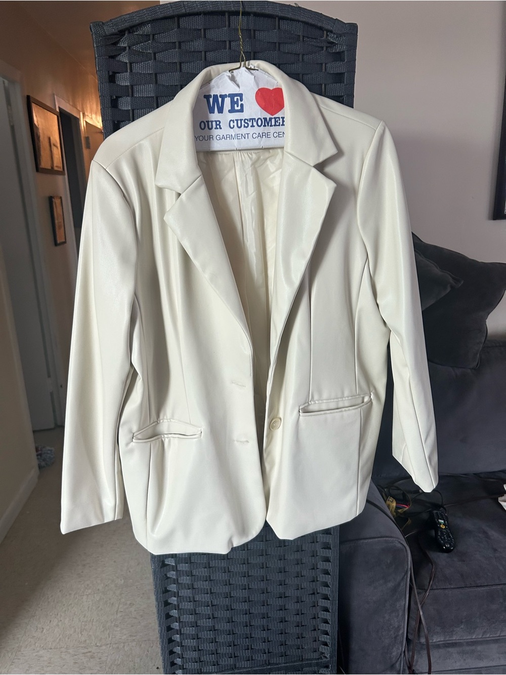 Steve Madden  faux leather Cream Single-Button Blazer